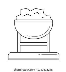 Coal trolley line icon isolated on white background. Vector line icon of trolley full of coal for infographic, website or app.