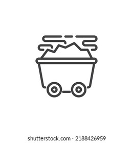 Icono de la línea del carro del carbón. signo de estilo lineal para concepto móvil y diseño web. Icono vector de contorno de vagón de minas. Símbolo, ilustración del logotipo. Gráficos vectoriales
