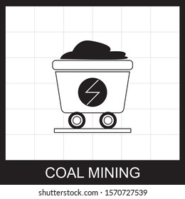 Coal trolley Vector Icon, Mining coal cart line icon for web