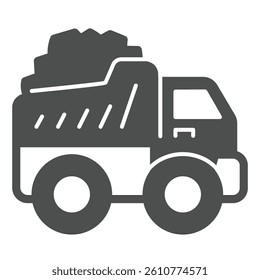Coal truck vehicle solid icon, climate change concept. Vector graphics. Coal mining transport sign on white background, glyph style icon for mobile or web design