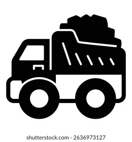 Coal truck vehicle solid icon, climate change concept. Vector graphics. Coal mining transport sign on white background, style mobile or design