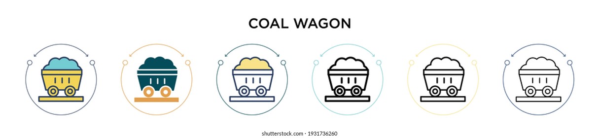 Coal wagon icon in filled, thin line, outline and stroke style. Vector illustration of two colored and black coal wagon vector icons designs can be used for mobile, ui, web