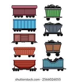 coal wagon set cartoon. mining industry, freight rail, cargo bulk coal wagon sign. isolated symbol vector illustration