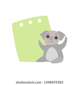 Coala Bear Holding Green Empty Banner, Cute Cartoon Jungle Animal with Blank Sign Board Vector Illustration