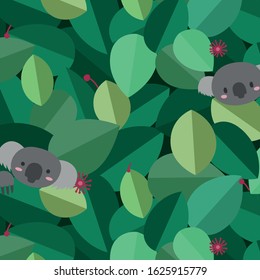 Coala in the Forest, Vector, Illustration, Pattern