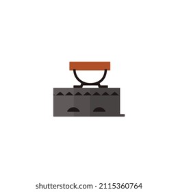 Coal-heated iron, flat cartoon vector illustration isolated on white background. Ancient old clothing iron, vintage household laundry appliance or tool.