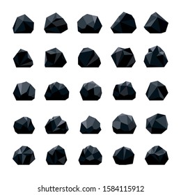 Coals. Coal heap or pile, charcoal and hardcoal anthracite mineral lumps and pieces vector illustration, dark miner production