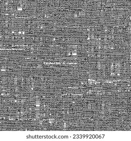 Coarse canvas with scratches and broken fibers. Old sturdy sackcloth. A rough aged cloth, woven in black and white. Distressed fabric background. Vector seamless.