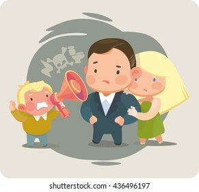 Coarse child. Children's aggression. Everyday scenes of family life. Obstinate juvenile rejects to communicate with his parents. The defiant Child.