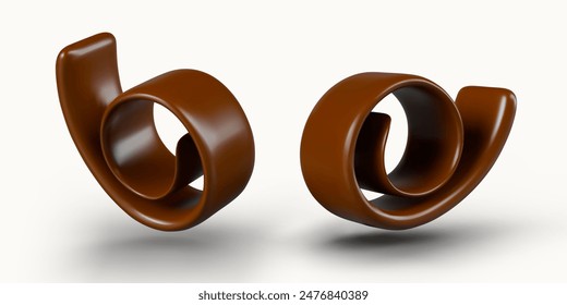 Coarse chocolate shavings, chips in 3D style. Vector templates closeup, view from different sides