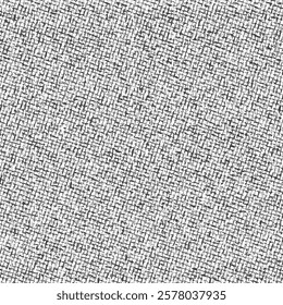 Coarse hemp and cotton fabric woven with black and white thread. Rough canvas for background. Rustic cloth texture. Abstract vector seamless.