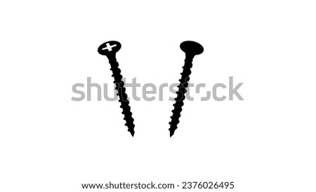 Coarse Thread Drywall Screw, black isolated silhouettes set