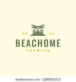 coast beach home relax coconut trees hipster simple logo design vector