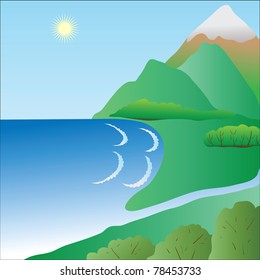 Coast in a calm weather. Vector illustration.