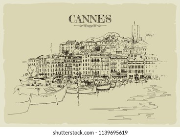 Coast of Cannes with boats.