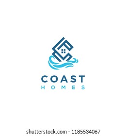 Diseño del logo de la ensenada costera Con letra C creativa en forma de techo para empresas inmobiliarias y constructoras