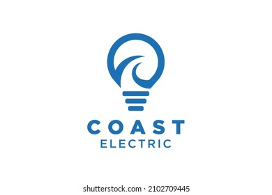 Coast Electric Logo, Wave and Bulb Logo Design