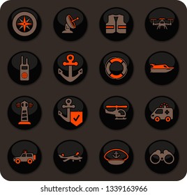 Coast Guard color vector icons on dark background for user interface design
