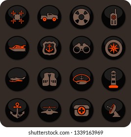 Coast Guard color vector icons on dark background for user interface design