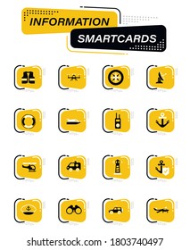 Coast Guard color vector icons on information smart cards for user interface design