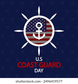 Coast Guard Day helm anchor, vector art illustration.