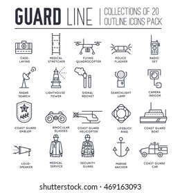 coast guard day illustration vector outline icon set. Guarding the order elements concept 