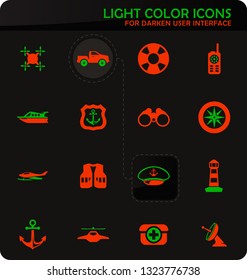 Coast Guard easy color vector icons on darken background for user interface design