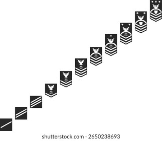 Coast Guard military ranks from private to senior sergeant, military ranks in the form of a black silhouette.