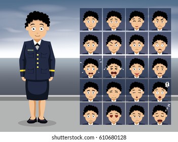 Coast Guard Service Dress Blue Cartoon Emotion faces Vector Illustration