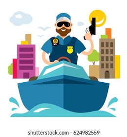 Coast guard Vector. Flat style colorful Cartoon illustration.