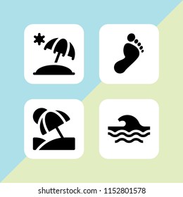 coast icon. 4 coast set with sun umbrella, footprint, beach and wave vector icons for web and mobile app