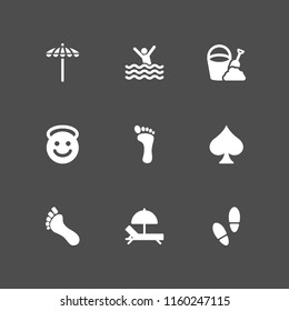 coast icon. 9 coast set with angel, footprint, beach and spades vector icons for web and mobile app