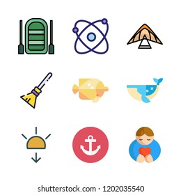 coast icon set. vector set about atomic, beach, sunset and broom icons set.