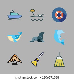 coast icon set. vector set about lifeguard, yatch, paragliding and beach icons set.