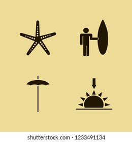 coast icon. coast vector icons set sunset, surfer with board, starfish and beach umbrella