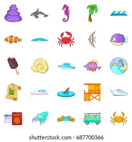 Coast icons set. Cartoon set of 25 coast vector icons for web isolated on white background