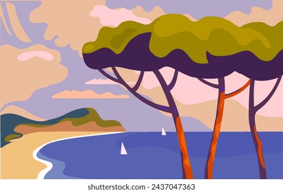 ilustración vectorial de color de paisaje costero