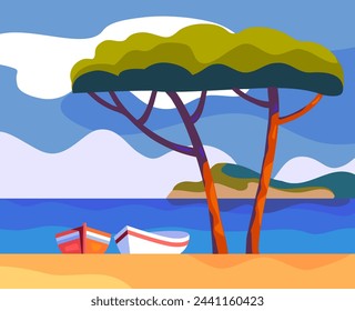 ilustración vectorial de color de paisaje costero