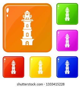 Coast lighthouse icons set collection vector 6 color isolated on white background