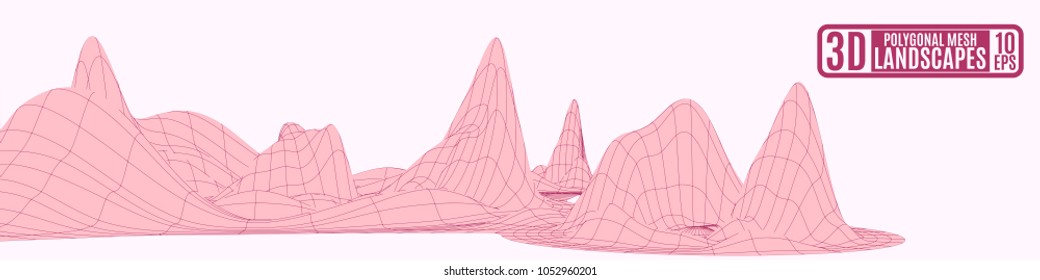 coast pale pink mesh computer mountains vector illustration