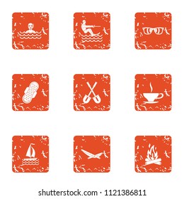 Coast relax icons set. Grunge set of 9 coast relax vector icons for web isolated on white background