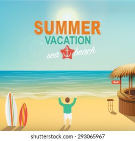 coast of the sea with a bar and surf boards