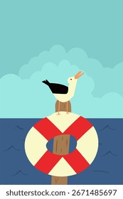 Coastal beach aesthetic illustration vector