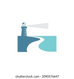 Coastal Beach Beacon Logo Design Illustration Vector Template