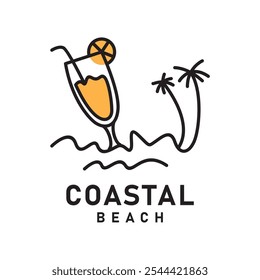 Coastal Beach Logo with Refreshing Drink Glass