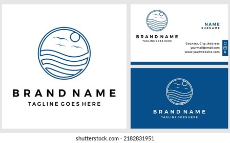 Coastal Beach Logo Template With Business Card Design