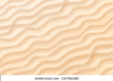 Coastal beach sand waves background. Summer vacation on seaside shore. Sandy dunes, tropical seashore landscape. Desert surface. Ocean coast backdrop. Vector illustration.