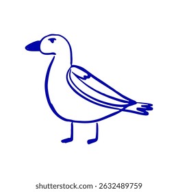 Coastal bird seagull in hand draw line art style.