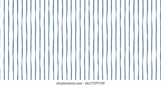 Coastal blue and white thin wavy vertical stripes elegant vector print, seamless pattern background texture, elegant sophisticated wallpaper print