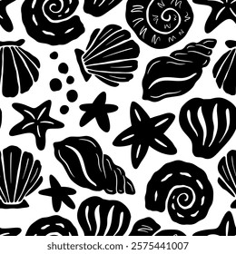Coastal Boho Wave Pattern. Sea Coral Shape Background. Abstract Seashell Texture Ornament. Underwater Vector Seamless Pattern. Organic Summer Ocean Print for Textile, Wrapping Paper. Tropical Bg.